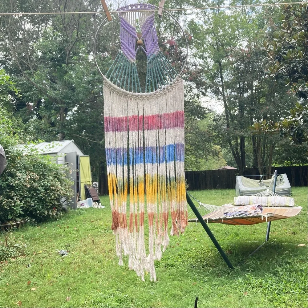 RAINBOW Handcrafted Macramé Wall Hanging with Metal Ring 29 x 10 inches
